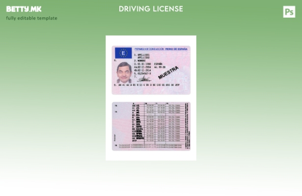 Шаблон за верзија на возачка дозвола Шпанија во модерен стил